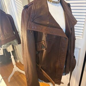 Pelle Studio Tan Leather Jacket with Button Accents